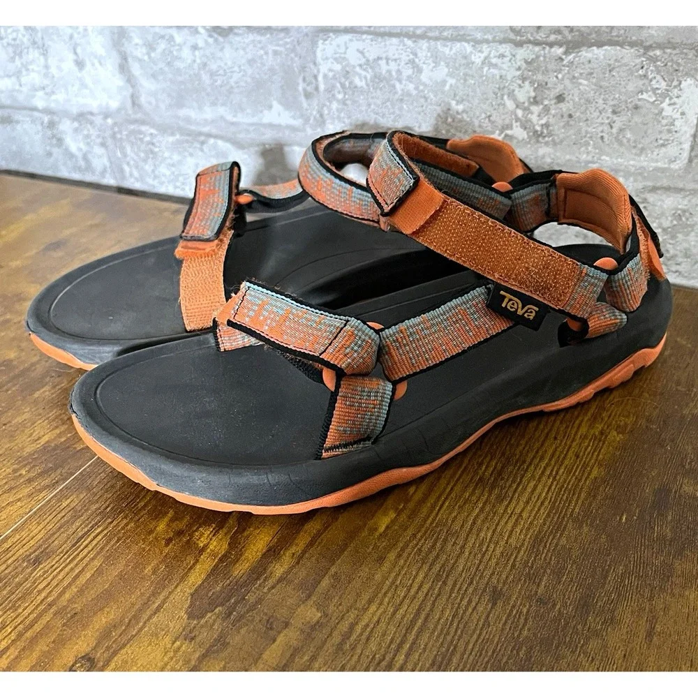 Teva Strappy Sandals Hook & Loop Adjustable Black/Orange/Gray boys size 3